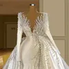 2023 Хрустальные роскошные свадебные платья русалки Свадебные платья с длинным рукавом с блестками со стразами Дубай Vestidos De Novia Custom Plus Size бисерные свадебные платья