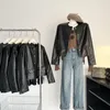 Kadın Ceketleri Lauri Laki Moda Siyah Pu Sahte Deri Ceket Kadınlar Vintage Sıradan Sokak Giyim Dış Giyim Tek Göğüslü Biker Ceket