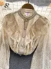 Bloups feminina camisas Sirreiny Elegante Blusa Francesa Mulheres Temperamento Brilhões Doce Tops casuais soltos Primavera de luvas de rua branca 230111