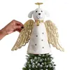 Décorations de Noël 11 pouces Golden Angel Dog Tree Topper Beaux ornements pour les cours Cafés Restaurants Bureaux 11x11x3.1in