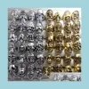 Cluster Anneaux En Gros 100 Pcs Sier Or Skl Tête Patten Squelette Alliage Bijoux Bague Cristal Hommes Punk Biker Mode Taille 811 Dhsdg