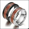 Bandringe 8mm Wolfram Finger langlebig Vintage Titan Edelstahl Holz Inlay Ring Schmuck für Männer Frauen 316L 111 m2 Drop Delive Dhwle