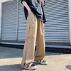 Men's Pants Cotton Cargo Harajuku Style Straight Casual for Solid Big Pockets Loose Wide Leg Design Trousers 230111