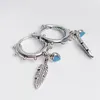 Boucles d'oreilles coeurs et plumes turquoise avec boîte d'origine pour Pandora 925 bijoux de fête de mariage en argent sterling pour femmes cadeau petite amie ensemble de boucles d'oreilles design