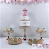 Diskplattor 6st Gold Mirror Metal Round Cake Stand Wedding Birthday Party Dessert Cupcake Pedestal Display Plate Home Decor Dro Dhos0