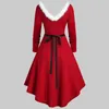 Casual Dresses Christmas Holiday Party Dress Red Santa Cosplay Costumes Faux Fur Collar Fancy Rockabilly Women Winter Robe S-5XL