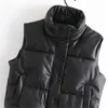 Gilets Femmes Mode Streetwear Femmes Puffy Hiver Épais Parkas Veste Noir PU Femme Manteaux Faux Cuir Down Gilet Lâche Lady 230111