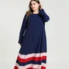 Ethnic Clothing 2023 Muslim Large Size Women's Dress Simple Long Sleeve Stripe Splicing Thin Robes Loose Skirt Woman Abaya