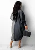 Casual Dresses Loose Patchowrk Long Shirt Dress Autumn And Winter Thin Denim Button Up Bottom Drawstring Asymmetric Women Clothing 2023