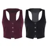 Women's Vests Arrival Women Fashion V-Neck Sleeveless Button Down Fitted Racer Back Classic Vest Shirts Separate Waistcoat for Formal Wear 230111