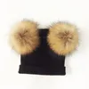 Caps Chapéus chapéu de bebê Raccoon pêlo de pêlo de bebê Two Pompom Kids Caps Chapéus infantis de inverno com pompom 230111