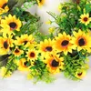 Guirlande de fleurs décoratives, pendentifs suspendus en feuilles, couronne de tournesol de mariage, couronne de noël blanche avec cintres lumineux pour porte d'entrée dorée