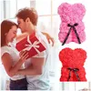 Couronnes de fleurs décoratives 25 cm ours en peluche rose artificielle pour les femmes Saint-Valentin mariage anniversaire cadeau emballage boîte décor à la maison Dro Dhww4