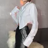 Women's Blouses White Polo Collar Woman Shirt Long Sleeve Korean Fashion High Waist Zipper Irregular Shirts Female Casual Crop Top Drop