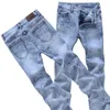 Jeans masculinos homens estiramento jeans magros masculino designer marca super elástico calças retas jeans fino ajuste moda jeans céu azul 230111