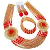 Necklace Earrings Set Unique Champagne Gold AB Opaque Red Crystal Women Sets For Party Or Other Occasion 6C-SPHJZ-04