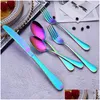 Flatware Sets Colorf 5 Pcs/Set Set Tableware Cutlery Fork Knife Spoon Teaspoon Kitchen Accessories For Wedding Home Parties Drop Del Dhhdn