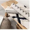 Alfombras Marruecos, alfombra tejida de lino y algodón, alfombra blanca y negra para cabecera con borlas, alfombra lavable para baño, Tapete para felpudo