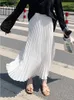 Skirts Fashion Pleated Midi Long Skirt Female Korean Japanese Casual High Waist Jupe Faldas 10 Colors Spring SK295 230110