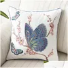 Coussin / Oreiller décoratif Papillon Paon Coussin de broderie ER 45x45cm Floral Country Style Coton Décoration de la maison pour vivre DRO DHCVF