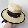 Brede randmutsen 2023 Flat-Top Straw Hat voor dames hoogwaardige lucht permeabele Sunshade Lafite Grass Sunblock