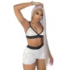 Damen-Trainingsanzüge, sexy BH, Spitze, 2-teilige Shorts-Sets, Damen-Strandkleidung, Spaghetti-Träger, bauchfreies Top und durchsichtige Mini-Sommer-Club-Outfits