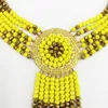 Ensembles de bijoux de mariage, mode Opaque jaune doré marron cristal perlé, ensemble africain, collier de perles nigérianes 6LS06