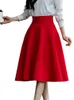 Skirts XS5XL Women High Waisted Female White Knee Length Bottoms Pleated Saia Midi Pink Black Red Blue Burgundy 230110