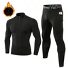 Vêtements de sport hiver Top qualité sous-vêtement thermique hommes ensemble hauts de Compression Leggings serrés Sports de plein air