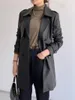 Chaqueta elegante de cuero para mujer, chaqueta de longitud Midi, abrigo de manga larga con solapa de imitación de PU, chaqueta delgada, ropa de trabajo para mujer, gabardinas