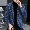 Erkek Suit Blazers Sonbahar Kış Erkek Ceket Lüks Moda Kişilik Fit Boş Zaman Konfor Klasik Ekose İngiliz Blazer Coat 230111