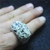 Wedding Rings 1PC Nature Spot Jasper Stone Men's Natural Gemstone Material Diameter 20MM 18MM Holes For Fashion Party Wearring Free Ship