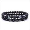 Kralen twee 6 mm mat zwart agaat microinla￯en zirkoon armband voor mannen en vrouwelijke paren van reiki genezende geschenken drop levering juwelen dhfix