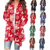 Женские блузкие рубашки 2023 Осень и зимняя женская рождественская принт повседневная длинная свободная цветочная рубашка с длинными рукавами