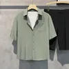 Mäns casual skjortor sommar coola män kortärmad anti-rynka fast färg mode kontor lös knappficka manliga kläder topp 230111