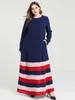 Ethnic Clothing 2023 Muslim Large Size Women's Dress Simple Long Sleeve Stripe Splicing Thin Robes Loose Skirt Woman Abaya