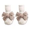 Första vandrare 3 par Autumn Winter Baby Girls Bowknot Socks Shoes Spädbarn Anti Slip Soft Cotton Toddler Född