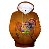 Erkek Hoodies 2023 3D Baskı Şükran Günü Hoodie Mutlu Sweatshirts Erkekler/Kadınlar Moda Kawaii Kazak Kapşonlu