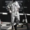 Men's Jeans Men's Men's Overalls Solid Color Jogging Streetwear Multi-pocket Lapel Casual Jumpsuits Fashion Loose