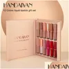 Brillant À Lèvres Handaiyan 12 Couleurs Ensemble Livre Style Liquide Mat Rouge À Lèvres Étanche Naturel Nutritif Maquillage Lipgloss Ensembles Drop Delivery H Dhpjt