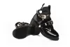Продажи панк-пинетки с пряжкой ремни толстые каблуки черные сапоги с лодыжкой вырезаны женщины-сапоги дизайнеры брендов мотоциклов вокруг летних туфель.