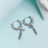 Turquoise Hearts and Feather Hoop Earrings with Original Box for Pandora 925 Sterling Silver Wedding Party Jewelry For Women Girlfriend Gift designer Earring Set