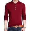 Mäns T-skjortor 2023 Spring och Autumn Men's Long Sleeve T-shirt Half Buckle Stand Collar Cotton Pullover Solid Color Casual Top