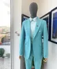 Abiti da uomo Design Blu Uomo Tailor-Made 2 pezzi Blazer Pantaloni Un bottone Largo bavero Smoking Matrimonio d'affari Taglie forti Su misura