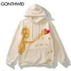 Men's Hoodies Sweatshirts GONTHWID Hip Hop Streetwear Hoodie Sweatshirt Skeleton Patch Fleece Hooded Mens Harajuku Winter Cotton Pullover Brown 230111