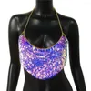 Tanks Femmes Bling Paillettes Sexy Débardeurs Pour Femmes 2023 Dos Nu Plage Crop Top Clubwear Fête Festival De Musique Rave Halter Sreetwear Camis