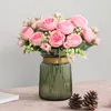 Decorative Flowers & Wreaths Selling 1pcs/30cm Rose Pink Silk Bouquet Peony Artificial Flower 5 Big Head 4 Small Bud Bride Wedding Home Deco