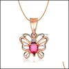 Pendant Necklaces Rose Gold Necklace Dancing Butterfly Gemstone 18K Cutout Ruby Pendants Party Gift Jewelry Drop Delivery Dhyix