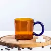 Mugs Tan Blue Glass Mug Coffee Cup Drinkware Art Design 260ml