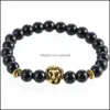 Bracelets porte-bonheur breloques pour hommes femmes or tête Bracelet lave noire pierre naturelle perlée livraison directe bijoux Dh6Ip